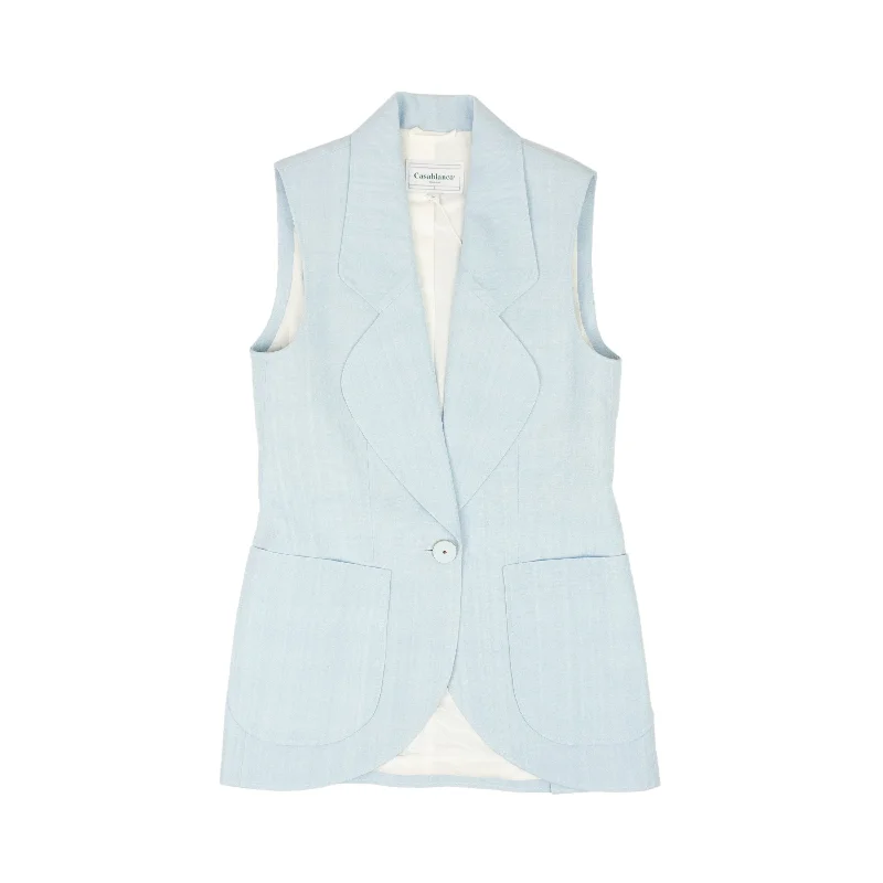 CASABLANCA Lght Blue Sleeveless Single Breasted Blazer