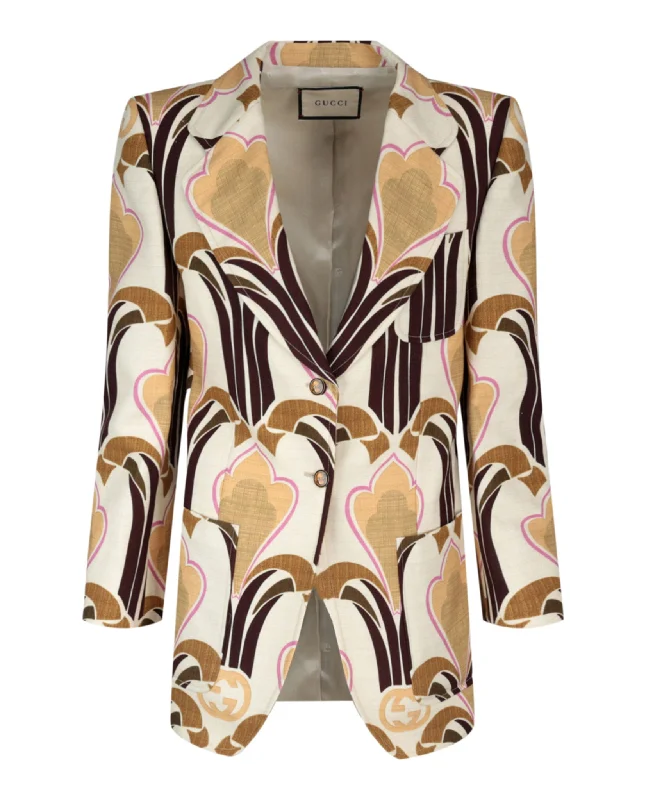 Gucci Womens Single-Breasted Printed Blazer