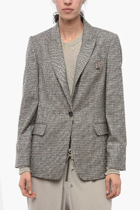 Brunello Cucinelli Houndstooth Virgin Wool Blend Blazer with Peak Lapel 40 Italian size