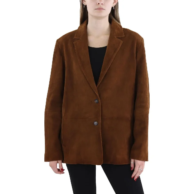 Womens Leather Office Two-Button Blazer