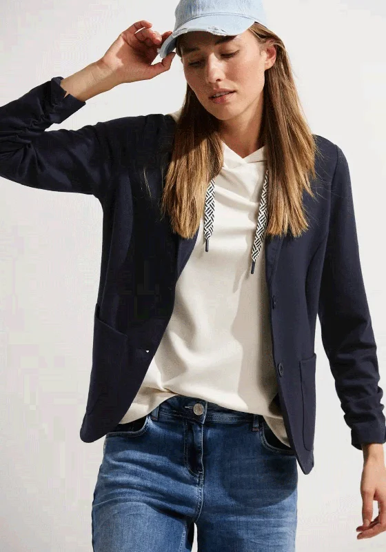 Cecil Ruffle Sleeve Sweat Blazer, Night Sky Blue