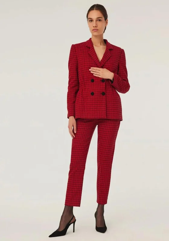 Exquise Jagged Check Print Blazer, Red