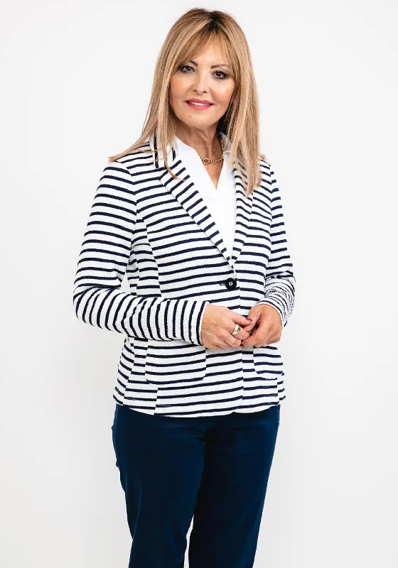 Frank Walder Striped Crinkle Jersey Blazer, Navy & White