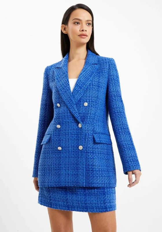 French Connection Azzurra Tweed Blazer, Light Blue Depths