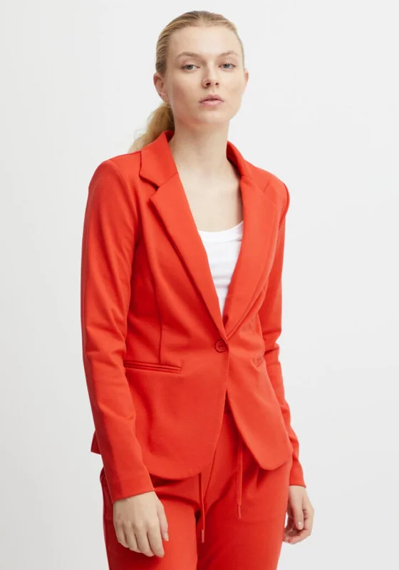 Ichi Kate Jersey Single Breasted Blazer, Poppy Red