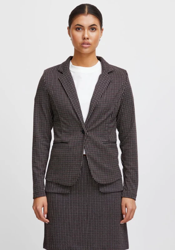 Ichi Herringbone Print Blazer, Black Multi