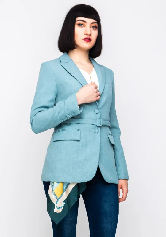 Lily Belted Blazer Jacket, Pale Aqua