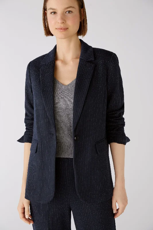 OUI Pinstripe Jersey Heavy Blazer, Dark Blue Grey