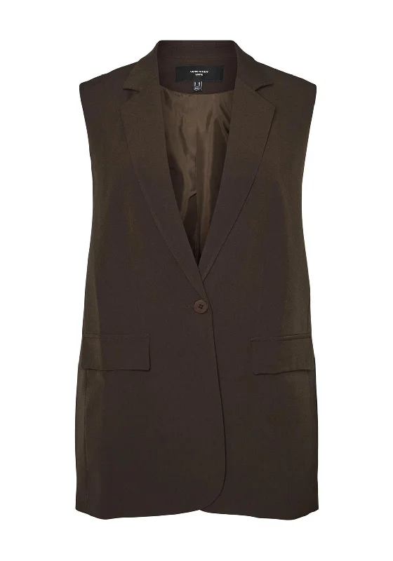 Vero Moda Curve Troian Long Blazer Vest, Coffee Bean