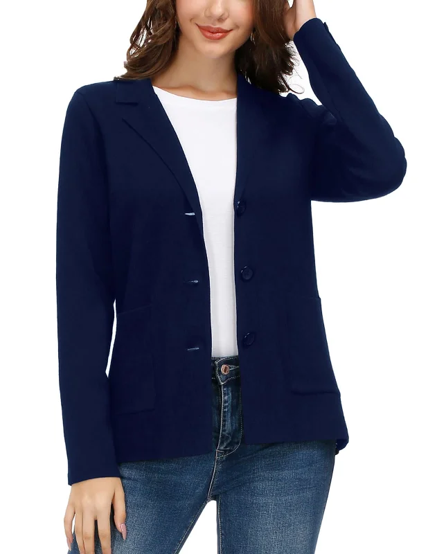 Versatile Business Work Office Suit Blazers Ladies Plus Size Stretch Casual Knit Jackets(XL, Navy Blue)