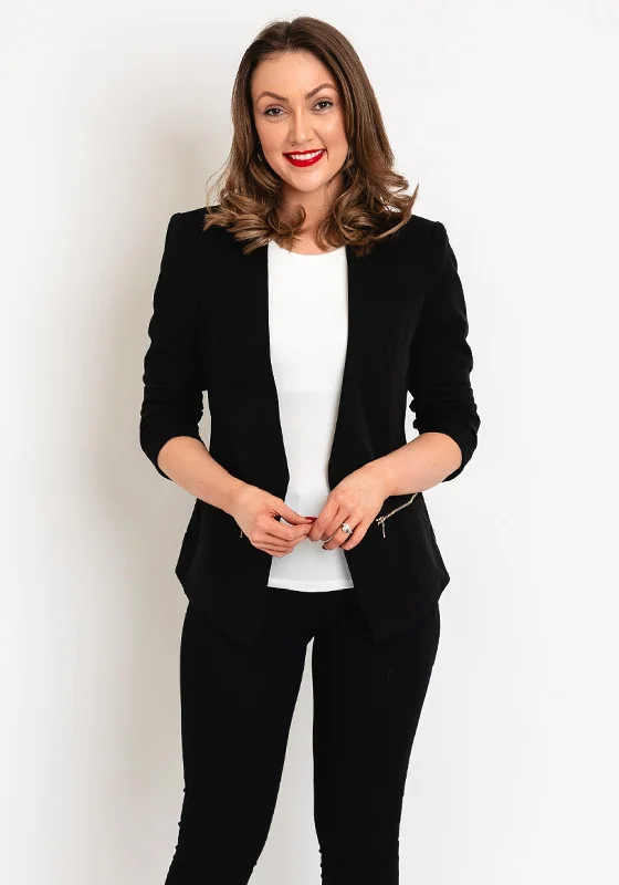 Vila Joy Spread Collar Open Blazer, Black