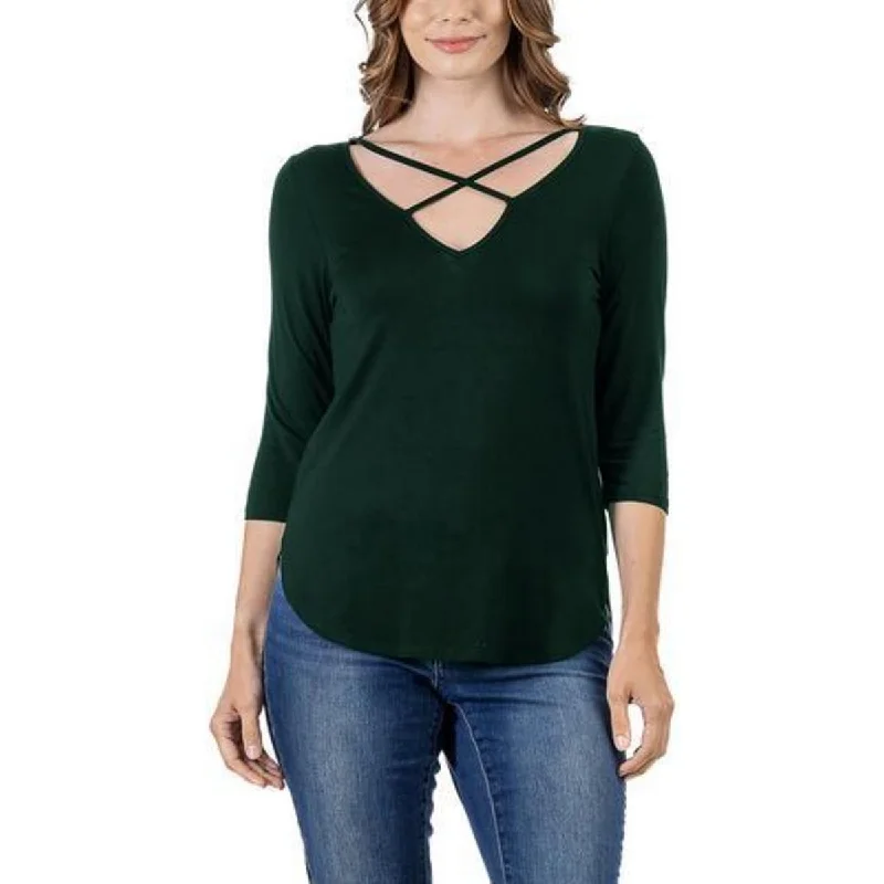 24seven Comfort Apparel Womens Plus Hi-Low Lace Up Pullover Top