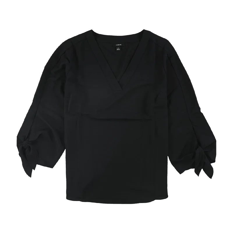 Alfani Womens Tie Sleeve Pullover Blouse, Black, 1X