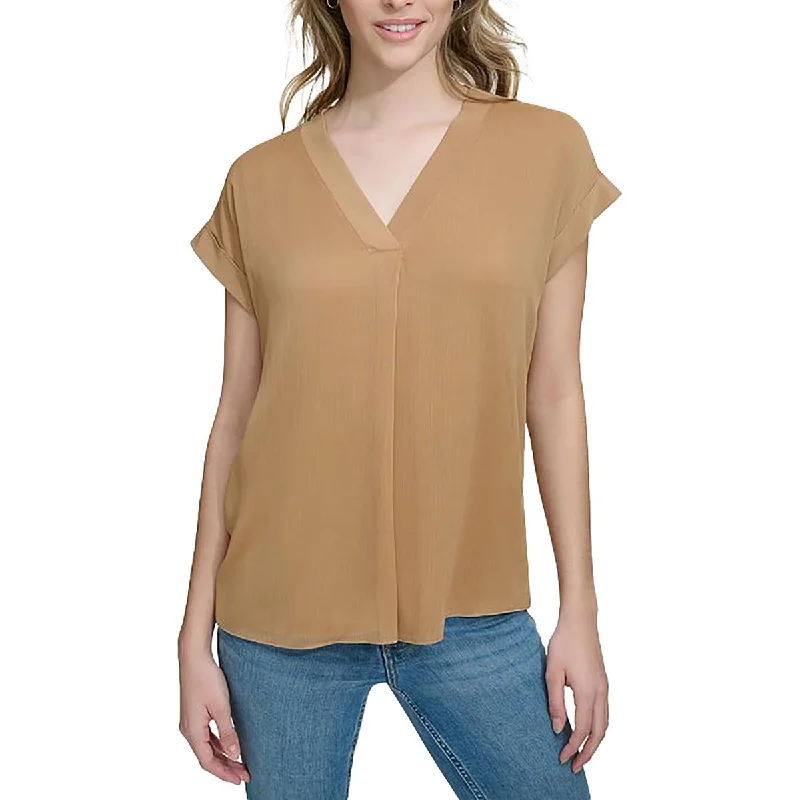 Calvin Klein Womens Layered Sheer Pullover Top