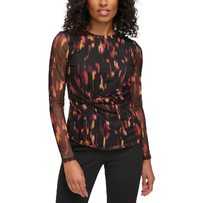 DKNY Womens Side Knot Printed Pullover Top