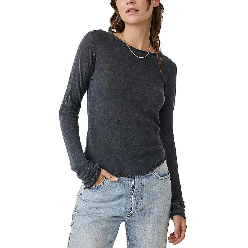 Free People Womens Crewneck Long Sleeve Pullover Top