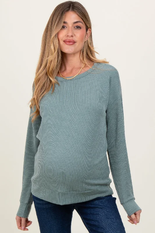 Light Olive Ribbed Long Sleeve Maternity Pullover Top