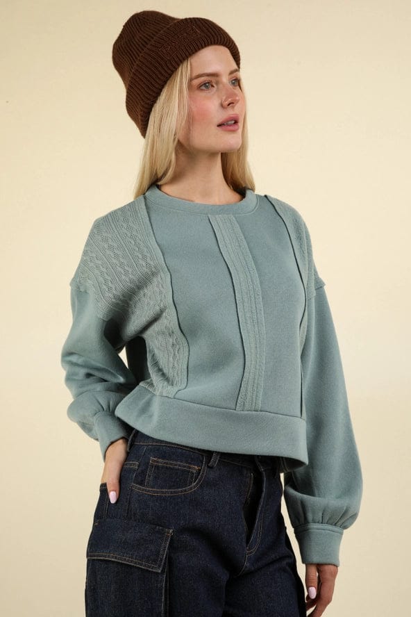 Sage Cable Contrast Pullover