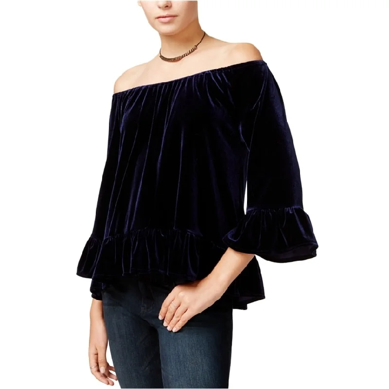 Sanctuary Clothing Womens Julia Velvet Pullover Blouse, Blue, Small