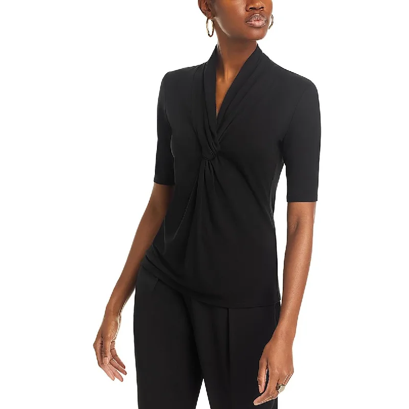 T Tahari Womens Twist Front V Neck Pullover Top