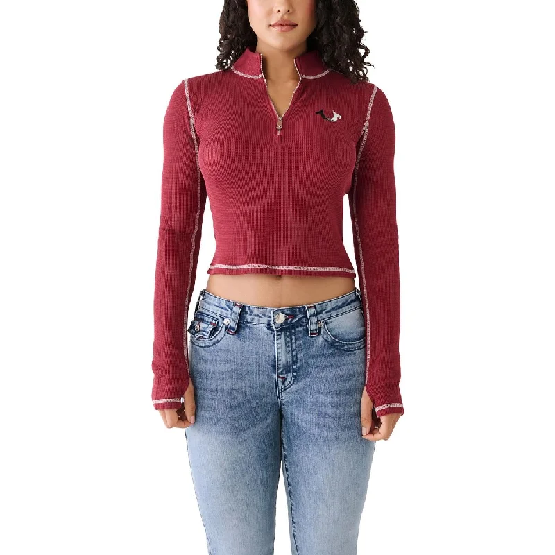 True Religion Womens Long Sleeve Contrast Pullover Top