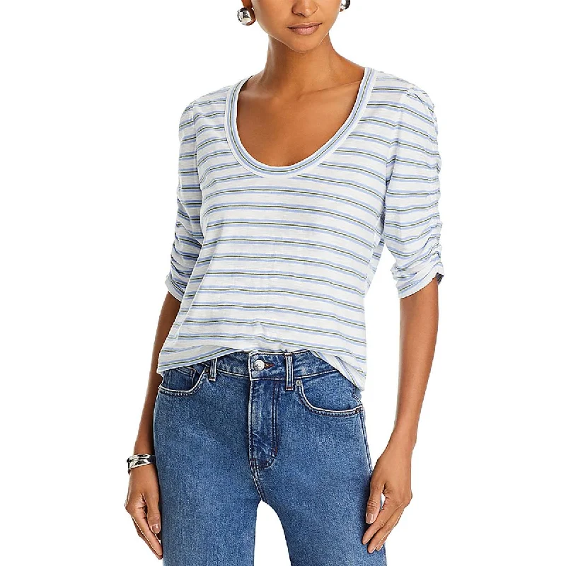 Veronica Beard Womens Striped Scoop Neck Pullover Top