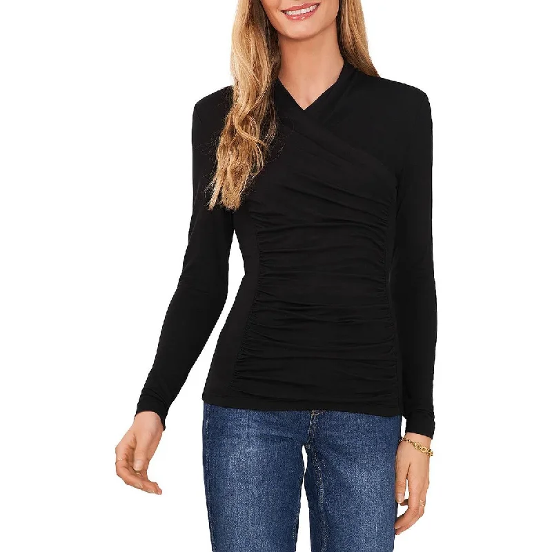 Vince Camuto Womens Ruched Surplice Pullover Top