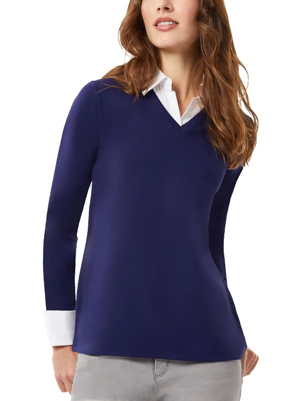 Womens Layered Long Sleeve Pullover Top