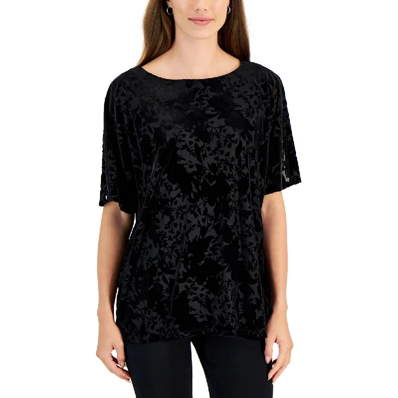 Womens Velvet Cold Shoulder Pullover Top